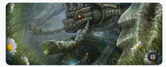 Large creature integrated into an overgrown environment